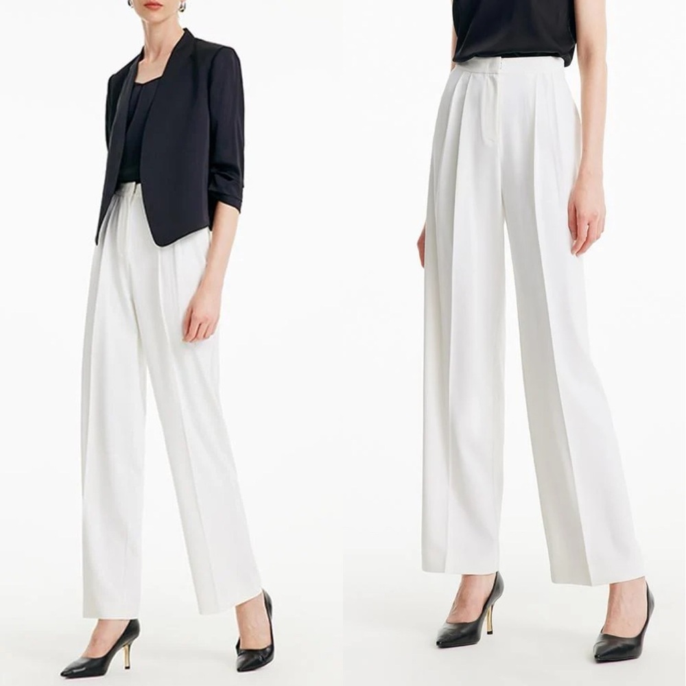 NWT Goelia White Pleated Wide Leg Trousers Size 6